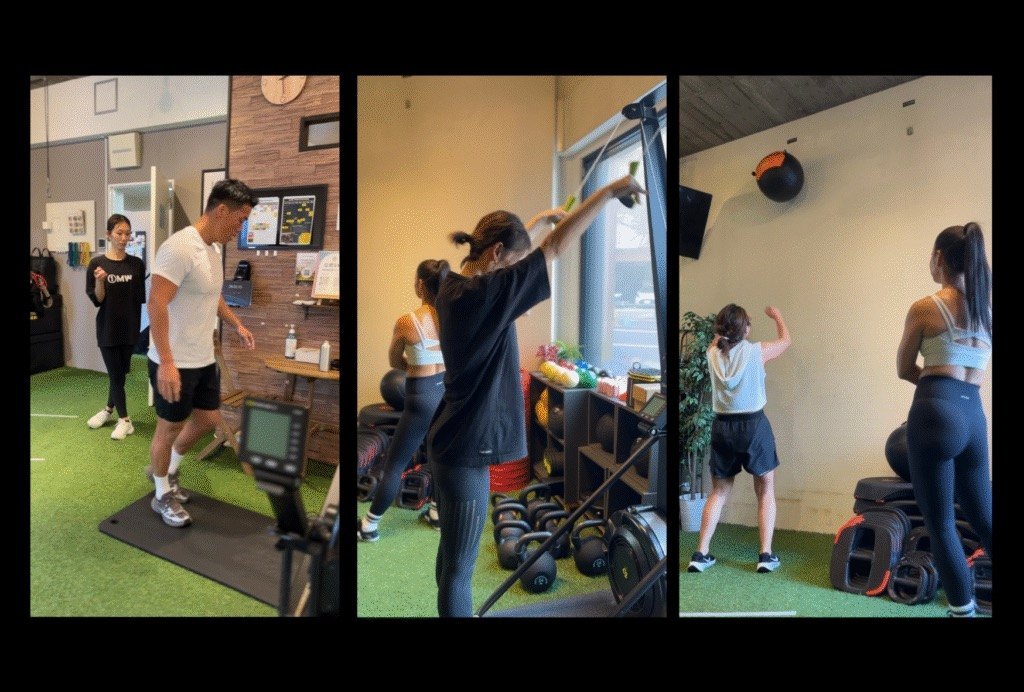 PFT当日のスタジオの様子。Row・ランジ・ウォールボールに挑む参加者たち